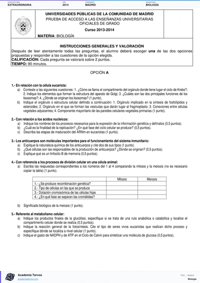 Vista previa de Examen PAU de Biología de Comunidad de Madrid 2014 – Extraordinaria