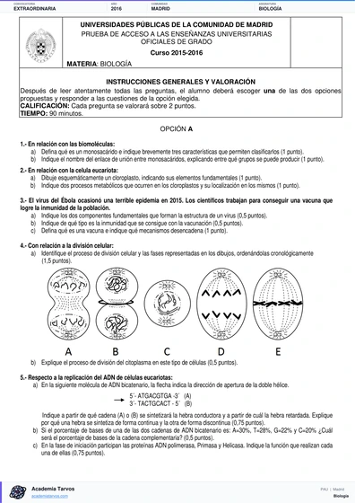 Vista previa de Examen PAU de Biología de Comunidad de Madrid 2016 – Extraordinaria