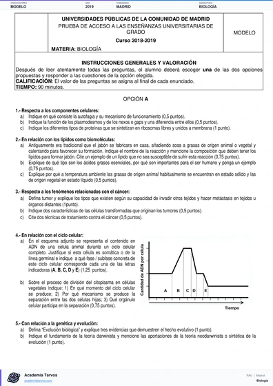 Vista previa de Modelo PAU de Biología de Comunidad de Madrid 2019