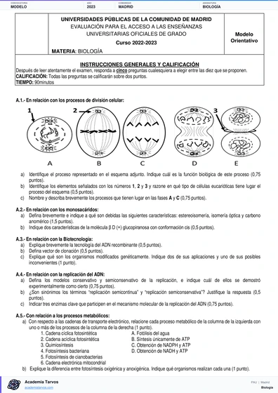 Vista previa de Modelo PAU de Biología de Comunidad de Madrid 2023
