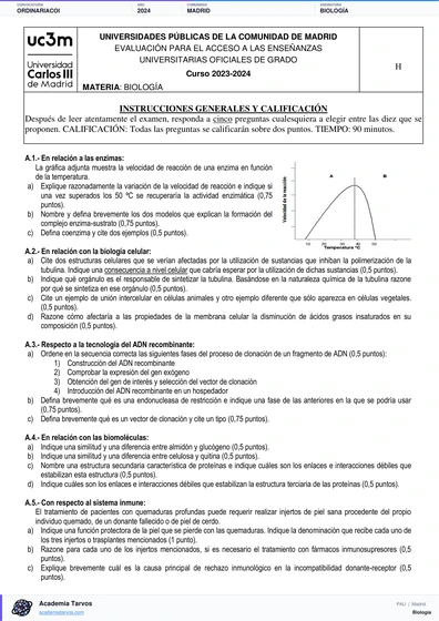 Vista previa de Examen PAU de Biología de Comunidad de Madrid 2024 – Ordinaria