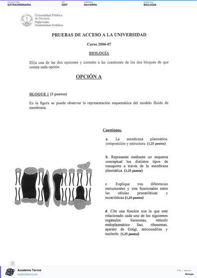 Vista previa de Examen PAU de Biología de Navarra 2007 – Extraordinaria
