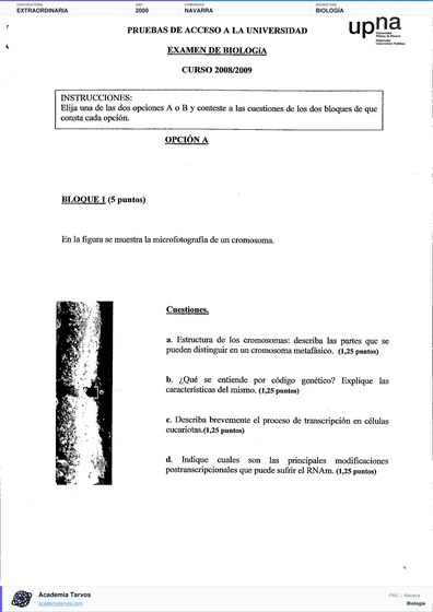 Vista previa de Examen PAU de Biología de Navarra 2009 – Extraordinaria