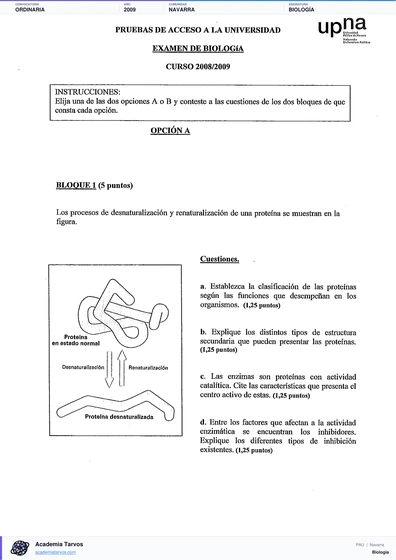 Vista previa de Examen PAU de Biología de Navarra 2009 – Ordinaria