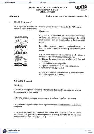 Vista previa de Examen PAU de Biología de Navarra 2010 – Extraordinaria
