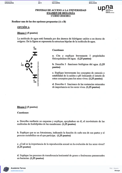 Vista previa de Examen PAU de Biología de Navarra 2011 – Ordinaria