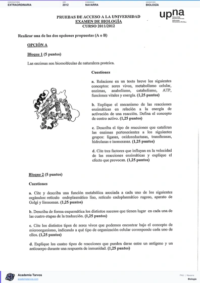 Vista previa de Examen PAU de Biología de Navarra 2012 – Extraordinaria