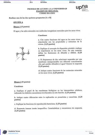 Vista previa de Examen PAU de Biología de Navarra 2012 – Ordinaria