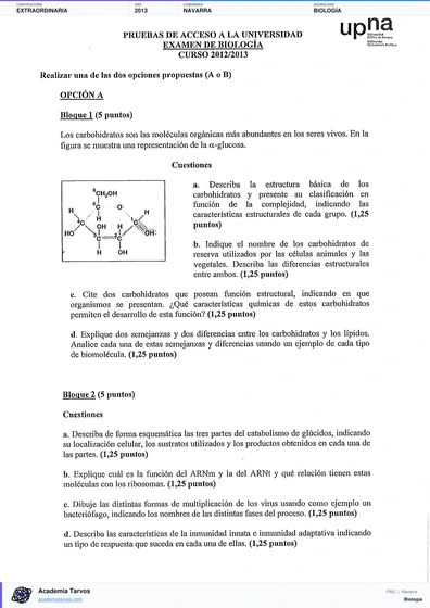 Vista previa de Examen PAU de Biología de Navarra 2013 – Extraordinaria
