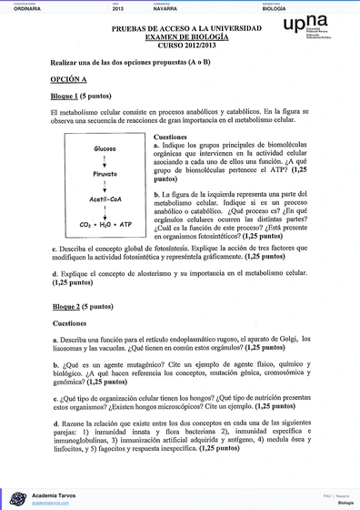 Vista previa de Examen PAU de Biología de Navarra 2013 – Ordinaria