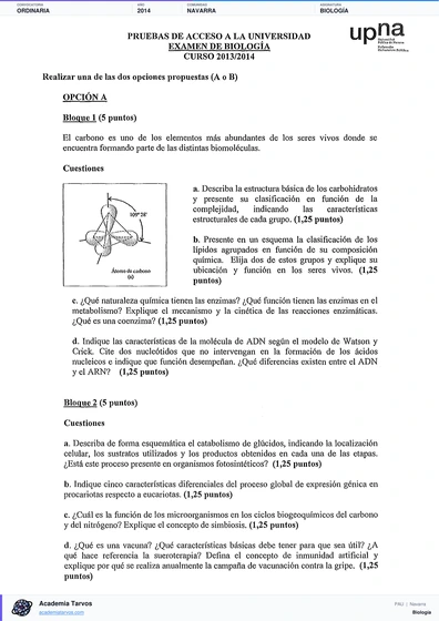 Vista previa de Examen PAU de Biología de Navarra 2014 – Ordinaria