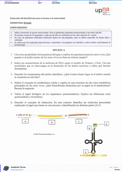 Vista previa de Examen PAU de Biología de Navarra 2017 – Extraordinaria