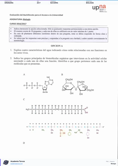 Vista previa de Examen PAU de Biología de Navarra 2017 – Ordinaria