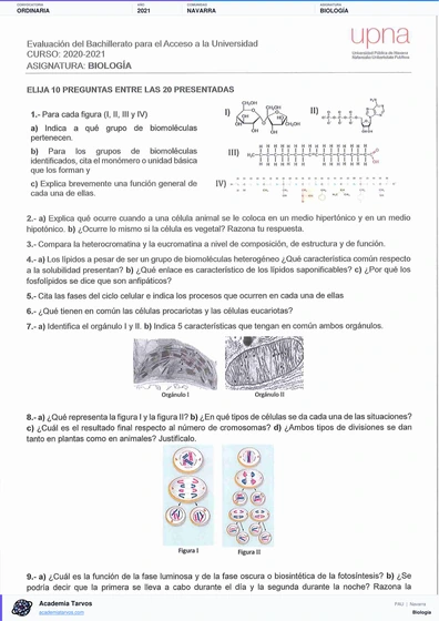 Vista previa de Examen PAU de Biología de Navarra 2021 – Ordinaria