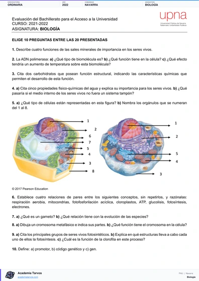 Vista previa de Examen PAU de Biología de Navarra 2022 – Ordinaria