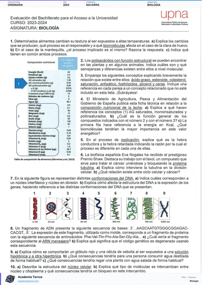 Vista previa de Examen PAU de Biología de Navarra 2024 – Ordinaria