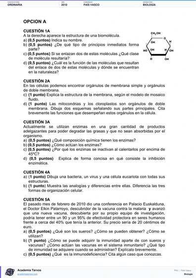 Vista previa de Examen PAU de Biología de País Vasco 2010 – Ordinaria