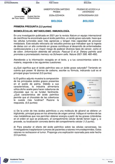 Vista previa de Examen PAU de Biología de País Vasco 2025 – Extraordinaria