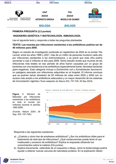 Vista previa de Modelo PAU de Biología de País Vasco 2025