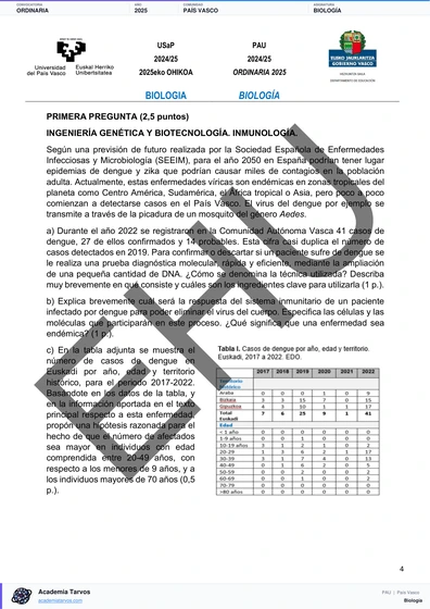 Vista previa de Examen PAU de Biología de País Vasco 2025 – Ordinaria