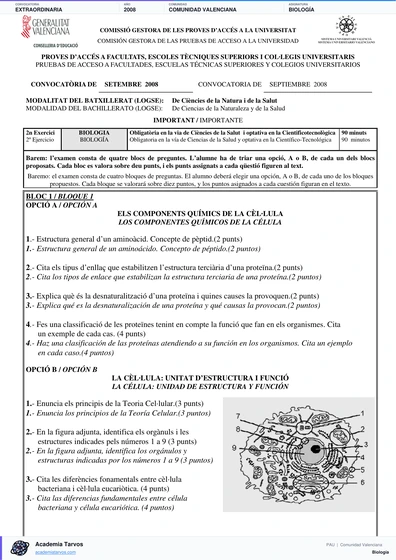 Vista previa de Examen PAU de Biología de Comunitat Valenciana 2008 – Extraordinaria