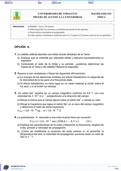 Vista previa de Modelo PAU de Física de Andalucía 2002 – Modelo 3