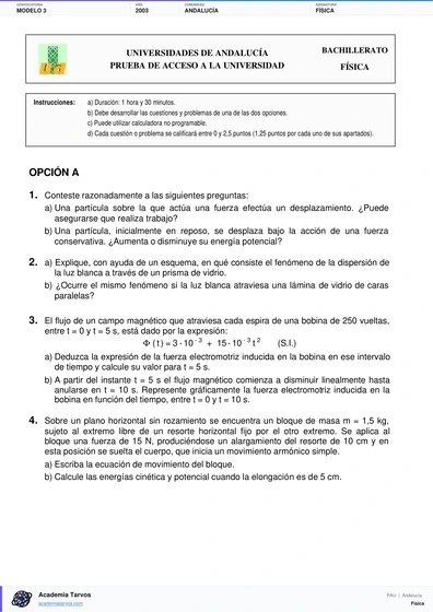 Vista previa de Modelo PAU de Física de Andalucía 2003 – Modelo 3