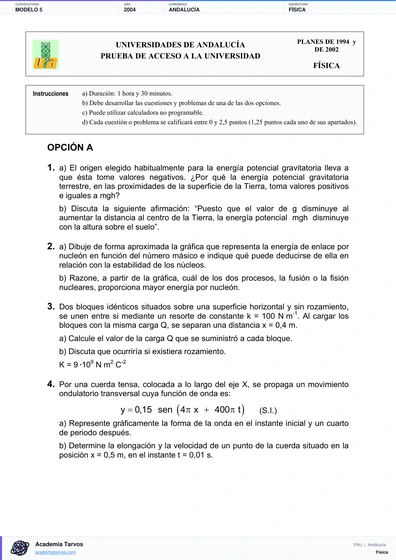 Vista previa de Modelo PAU de Física de Andalucía 2004 – Modelo 5