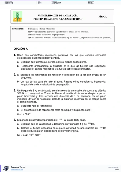 Vista previa de Modelo PAU de Física de Andalucía 2006 – Modelo 3