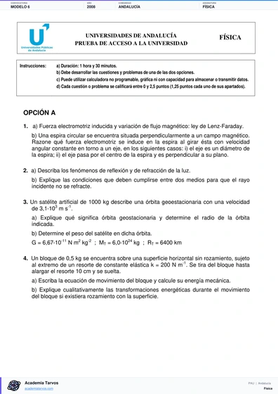 Vista previa de Modelo PAU de Física de Andalucía 2008 – Modelo 6