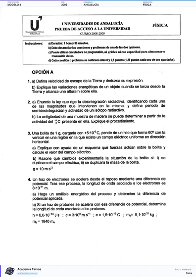 Vista previa de Modelo PAU de Física de Andalucía 2009 – Modelo 4