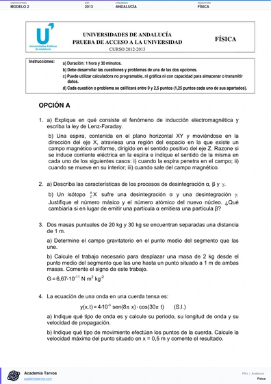 Vista previa de Modelo PAU de Física de Andalucía 2013 – Modelo 2