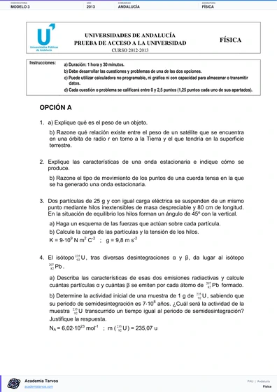 Vista previa de Modelo PAU de Física de Andalucía 2013 – Modelo 3