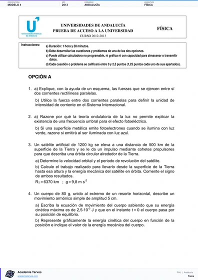 Vista previa de Modelo PAU de Física de Andalucía 2013 – Modelo 4