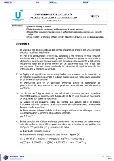 Vista previa de Modelo PAU de Física de Andalucía 2013 – Modelo 6