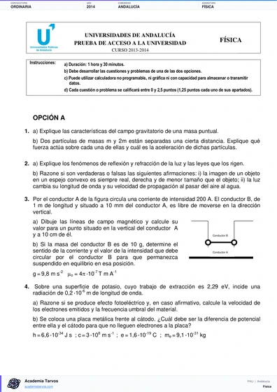 Vista previa de Examen PAU de Física de Andalucía 2014 – Ordinaria