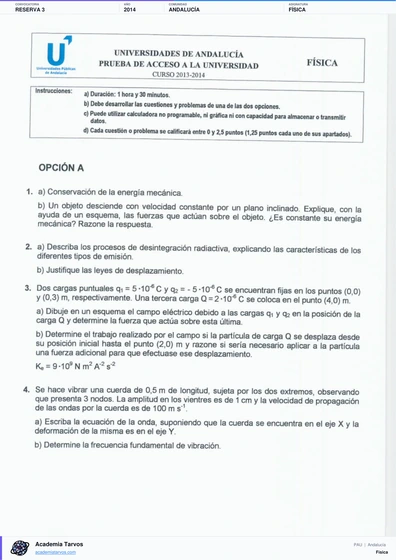 Vista previa de Examen PAU de Física de Andalucía 2014 – Reserva 3