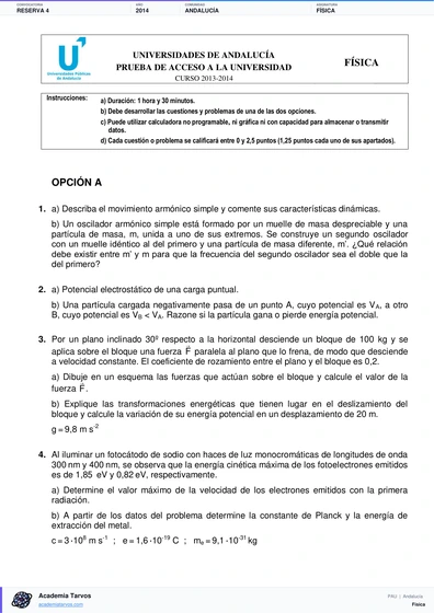 Vista previa de Examen PAU de Física de Andalucía 2014 – Reserva 4
