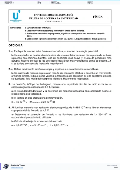 Vista previa de Examen PAU de Física de Andalucía 2015 – Reserva 3