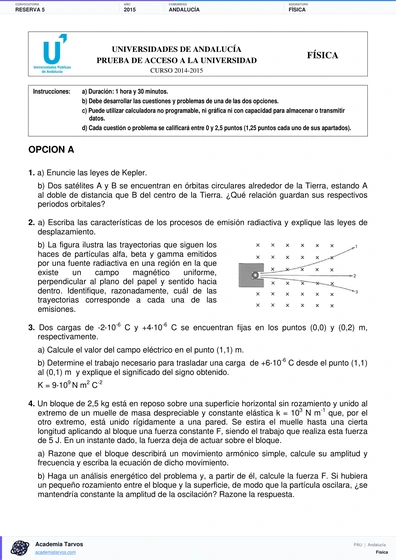 Vista previa de Examen PAU de Física de Andalucía 2015 – Reserva 5