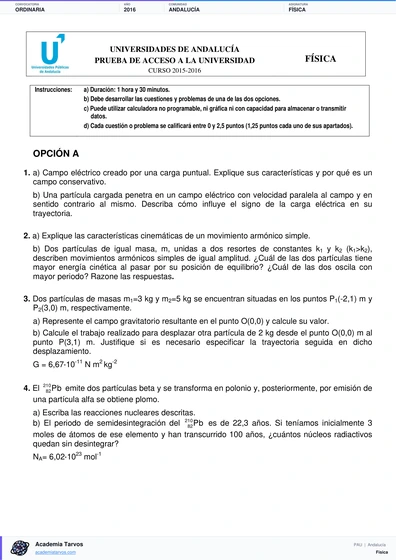 Vista previa de Examen PAU de Física de Andalucía 2016 – Ordinaria