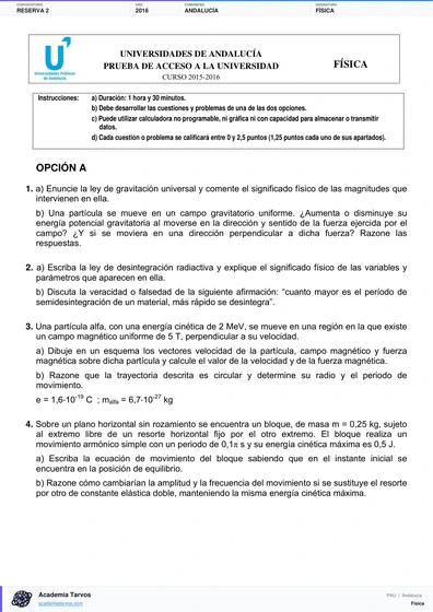 Vista previa de Examen PAU de Física de Andalucía 2016 – Reserva 2