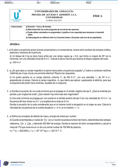 Vista previa de Examen PAU de Física de Andalucía 2017 – Reserva 4
