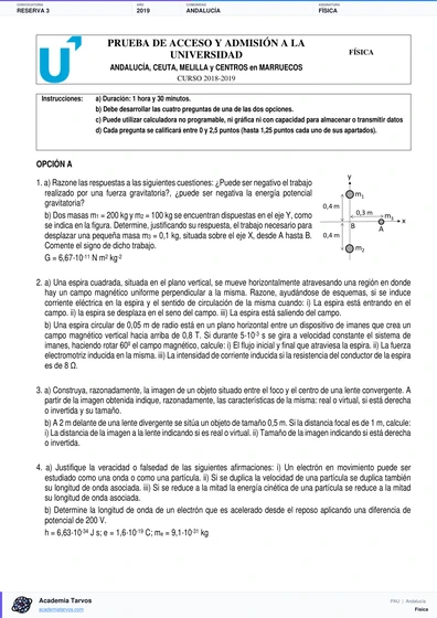 Vista previa de Examen PAU de Física de Andalucía 2019 – Reserva 3