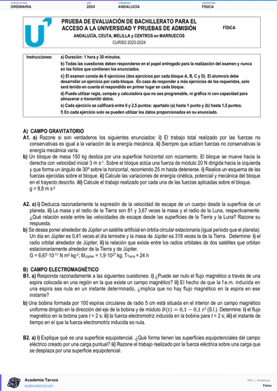 Vista previa de Examen PAU de Física de Andalucía 2024 – Ordinaria