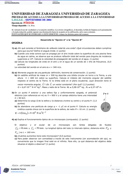 Vista previa de Examen PAU de Física de Aragón 2004 – Extraordinaria