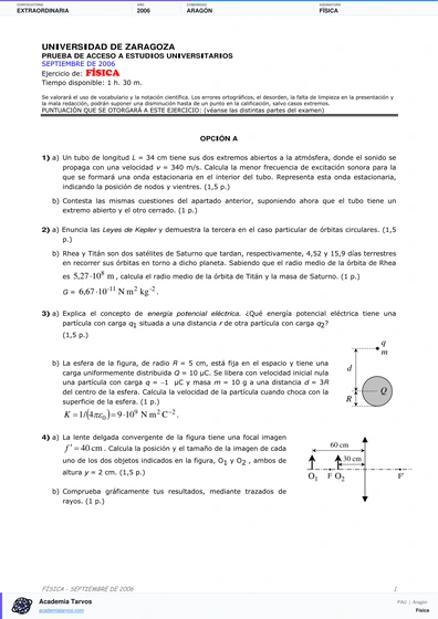 Vista previa de Examen PAU de Física de Aragón 2006 – Extraordinaria
