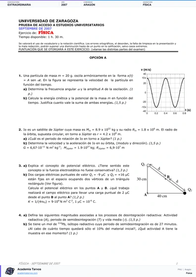 Vista previa de Examen PAU de Física de Aragón 2007 – Extraordinaria