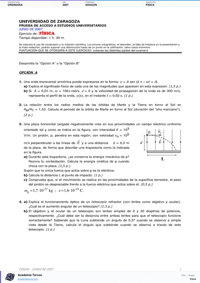 Vista previa de Examen PAU de Física de Aragón 2007 – Ordinaria