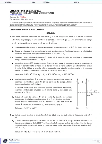 Vista previa de Examen PAU de Física de Aragón 2008 – Ordinaria